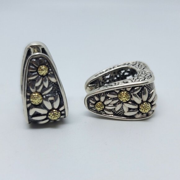 Sterling & 18K Marguerite/Daisy Hoop/Huggie Earrings - Picture 1 of 5